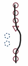 If the statement is false, the order of steps goes through the upper red circles, the statement, and the lower red circles without going through the blue dashed circles.
