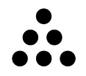 Six dots arranged in the form of a triangle: two dots on
